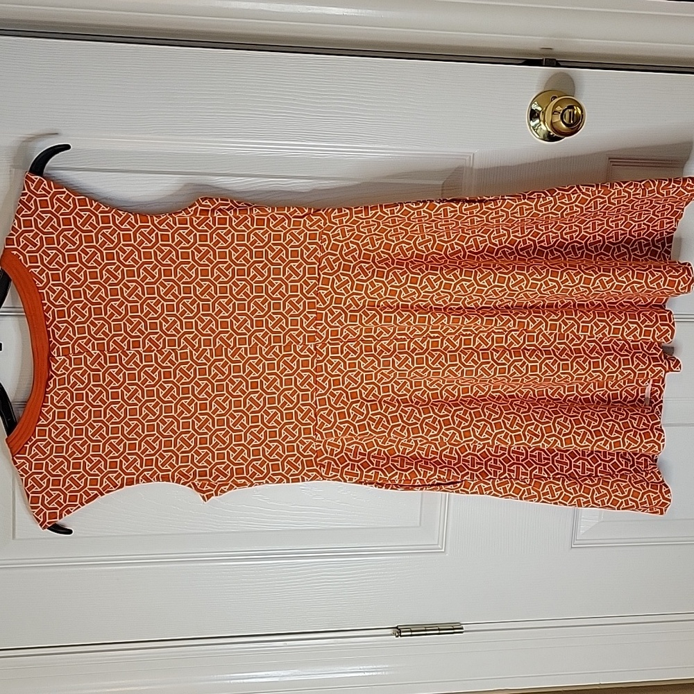 New York & Company Medium Dress Orange White Sleeveless Pockets - Picture 5 of 6